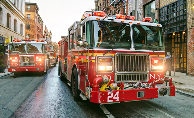 fire truck driving down street