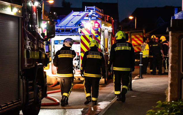 firefighters at night