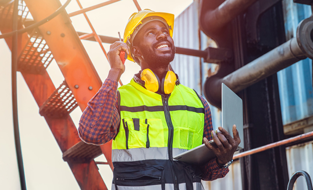 man listening on a radio